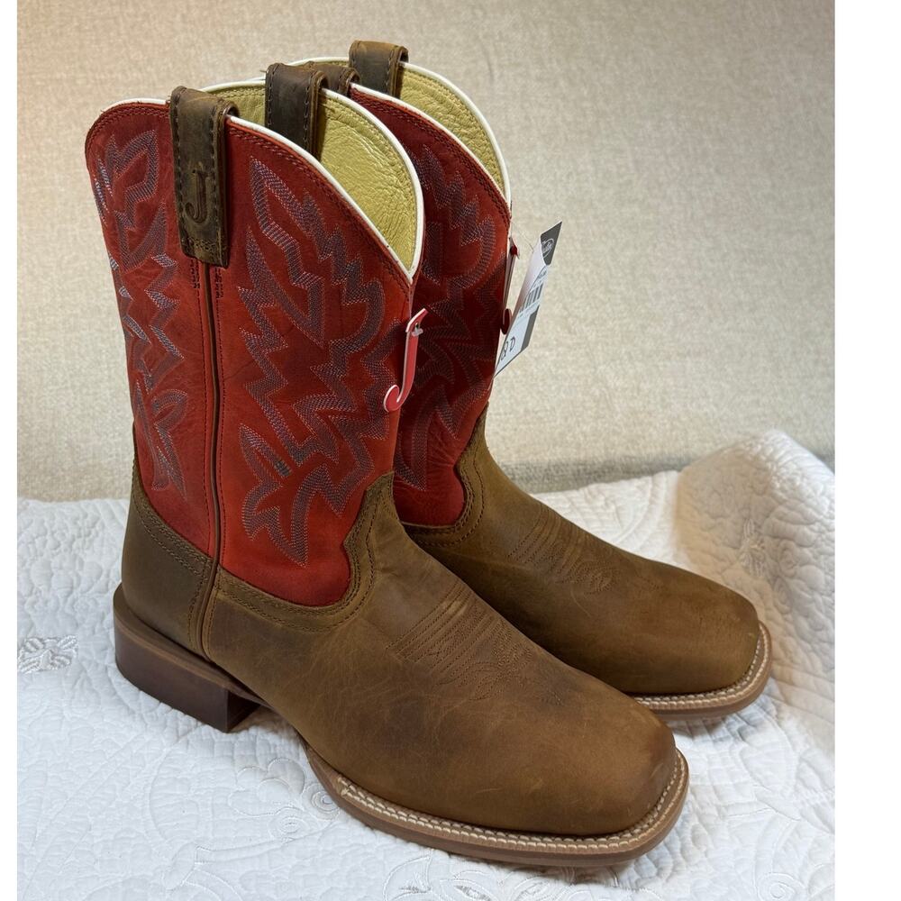 Justin Men's Brown 12D NWT Jackpot Square Toe Western Cowboy Leather Work Boots